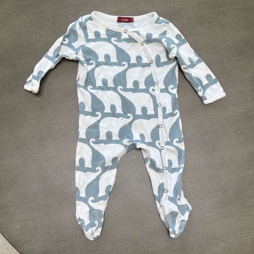 Milkbarn Baby Boy/Girl Elephant blue Snap footed romper onesie 3-6 months